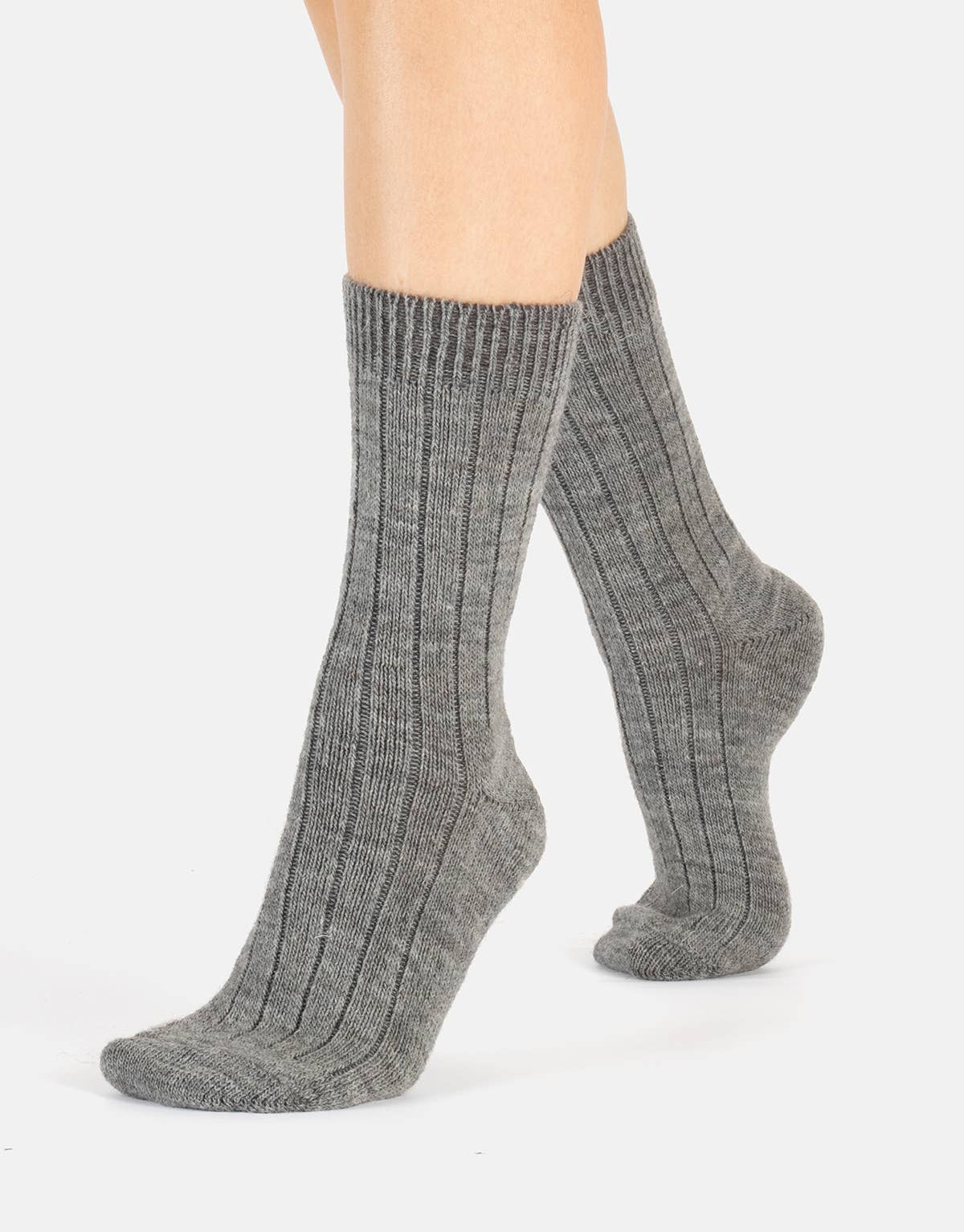 Alpakawollsocken mit Rippmuster Schokolade Einheitsgröße