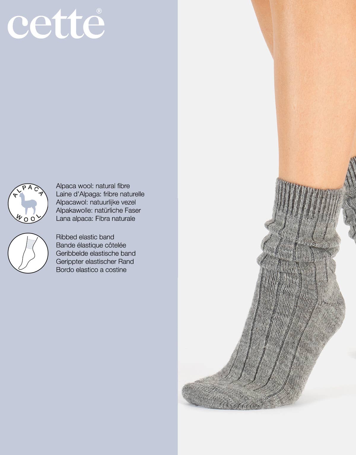 Alpakawollsocken mit Rippmuster Grey Einheitsgröße