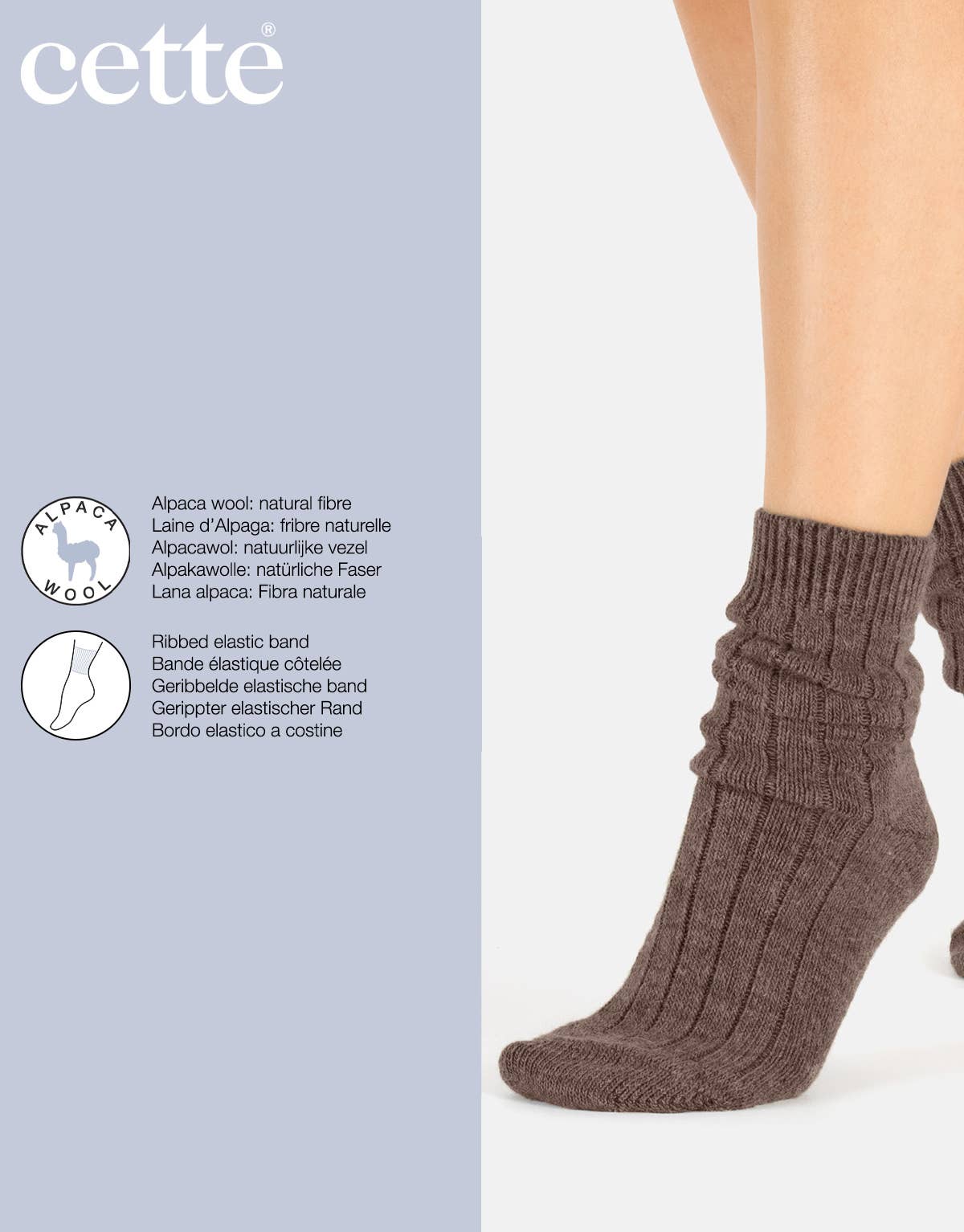 Alpakawollsocken mit Rippmuster Schokolade Einheitsgröße