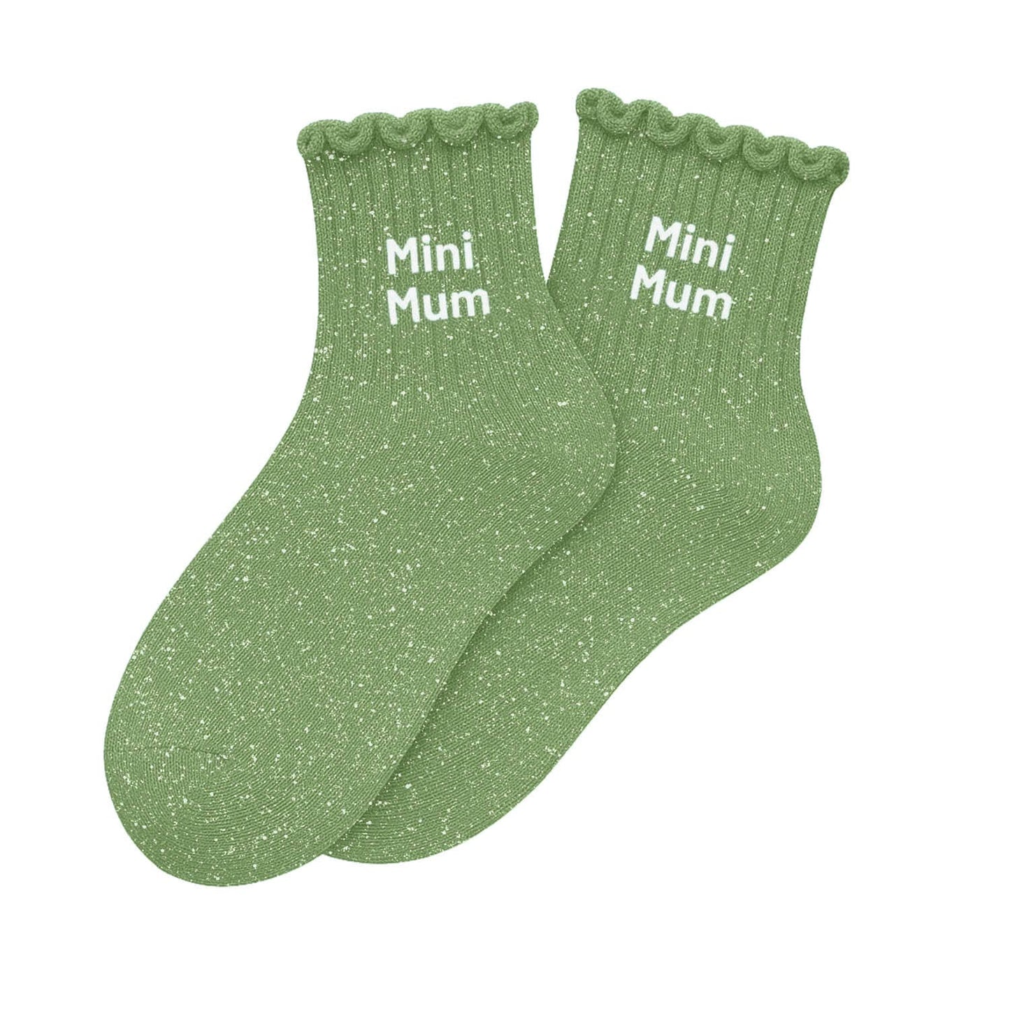 Mini Mum Glitzersocken für Kinder Mandelgrün