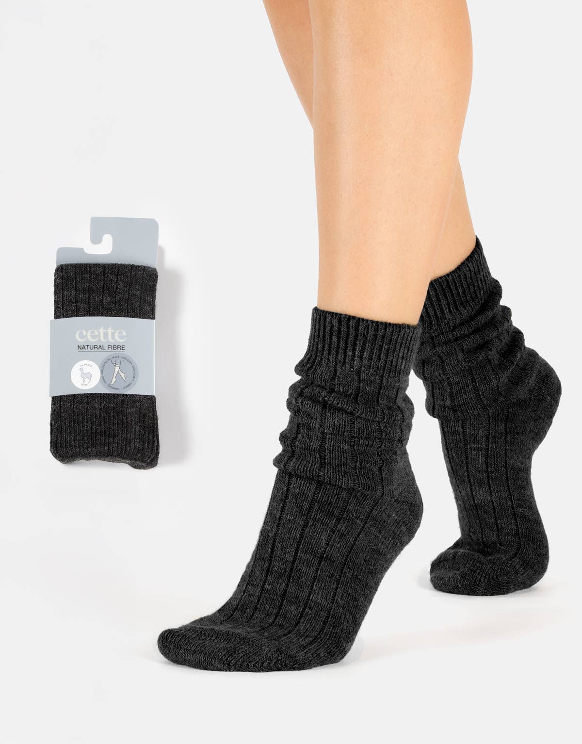 Alpakawollsocken mit Rippmuster Grey Einheitsgröße